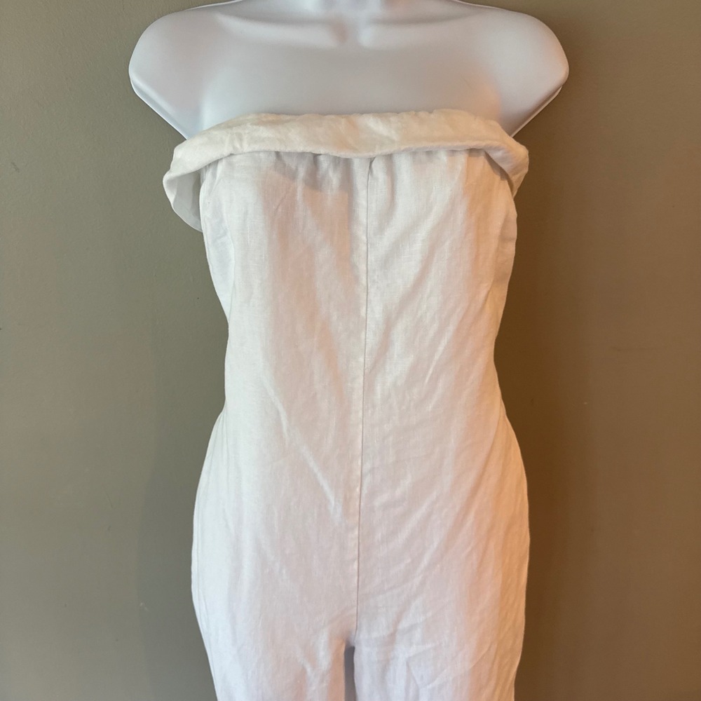 Reformation Taylor Linen Jumpsuit Strapless White Missing Belt Sz 4 Euro Summer - Picture 4 of 15